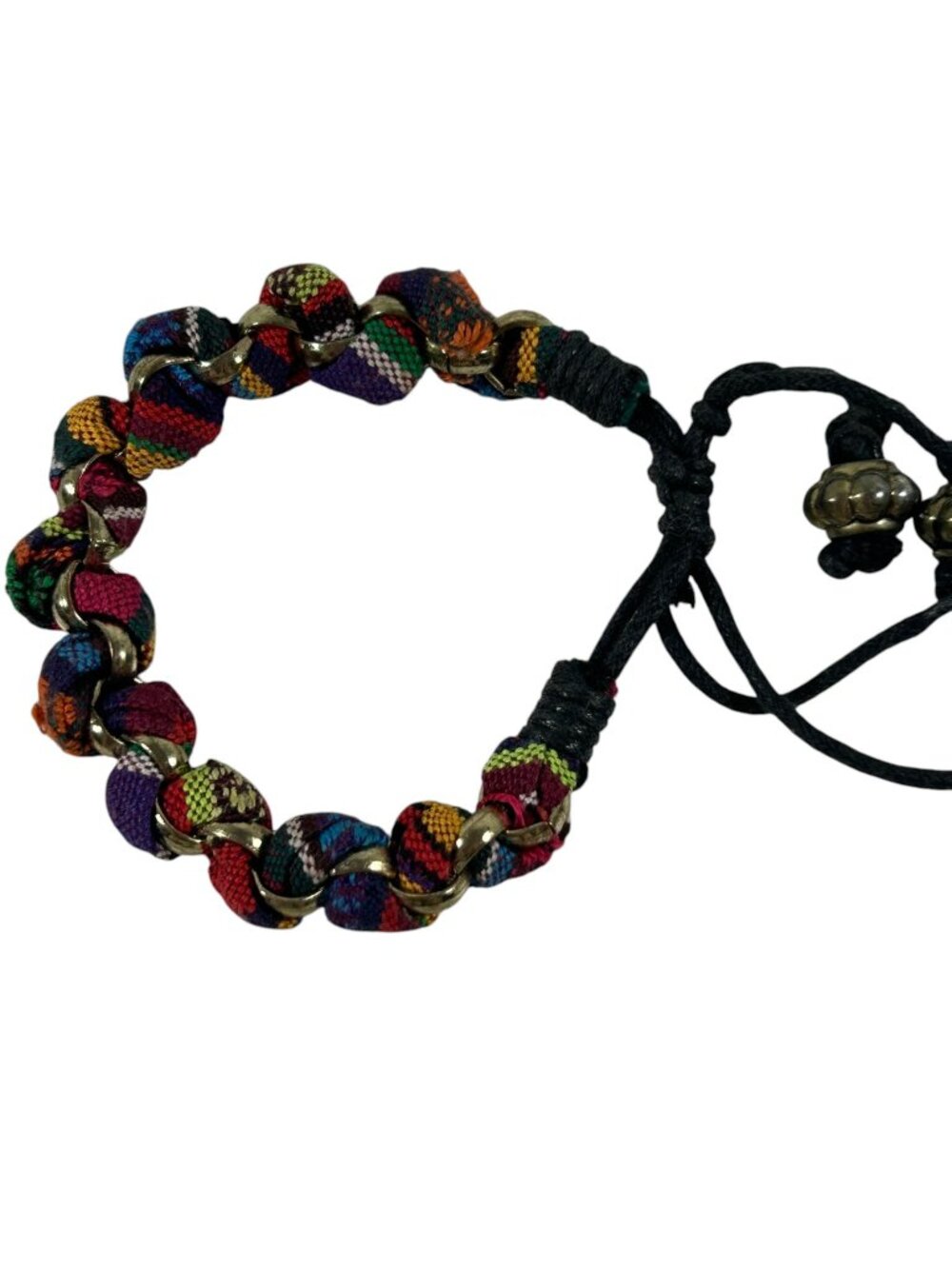 Multicolor Woven Fabric Chain Bracelet Boho Adjustable Cord Textile Artisan